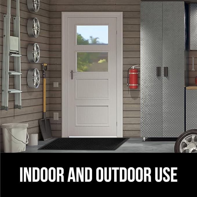 GORILLA GRIP 100% Waterproof All-Season WeatherMax Doormat US Designed Natural Rubber, Stain and Fade Resistant, Low Profile Indoor Outdoor Door Mats, Easy Clean Patio Mat, 17x29, Black Diamond-Ruum Studio Home