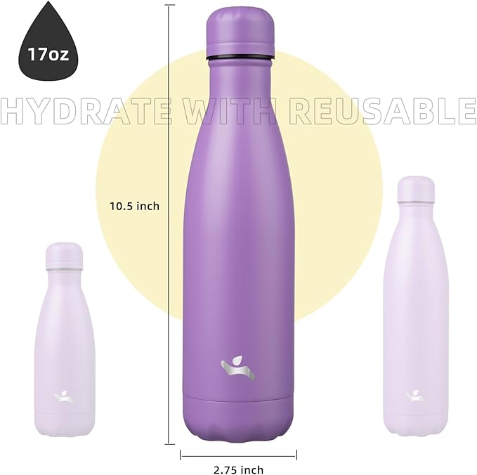 Insulated Water Bottles,17 oz Double Wall Stainless Steel Vacumm Metal Flask for Sports Travel,Lavender-Ruum Studio Home