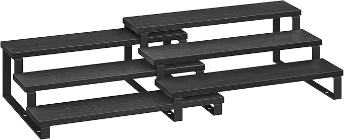 SONGMICS Display Risers, Set of 2 Engineered Wood Perfume Organizer Stand, 3-Tier Cupcake Stand Holder, Spice Rack, Shelf Risers for Figures, Dessert Shelves, Ebony Black and Ink Black UKCS116B01-Ruum Studio Home