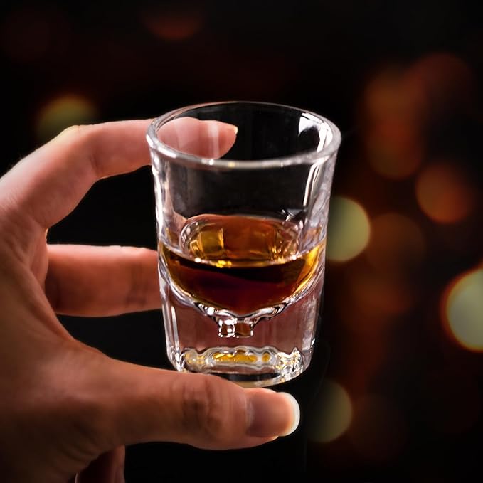 KAMMAK 2 Pack Shot Glasses Bulk 2.5oz Cool Shot Glasses with Heavy Base for Whiskey, Vodka in Bar And Party Gifts for Men, Whisky Lovers, Wedding, Anniversary, Birthday-Ruum Studio Home