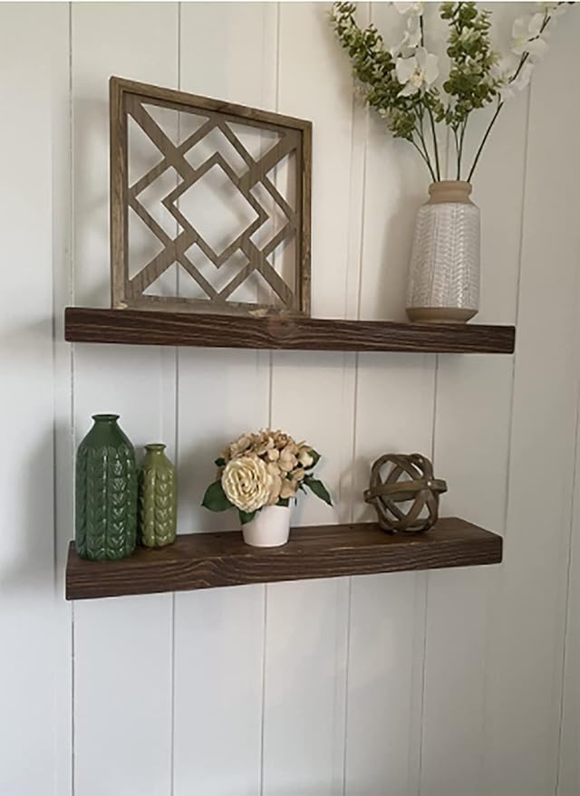 joelsantiques 24 Inch Wooden Floating Shelves for Wall - 24x8x2 in - Made of Natural Wood - Heavy Duty Rustic Wall Shelves for Bedroom - Perfect for Living Room, Kitchen - Medium Brown-Ruum Studio Home