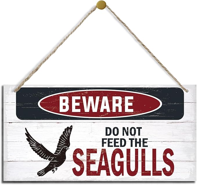 Warning Sign, Do Not Feed The Seagulls Seaside Beach Cafe Bar Metal Wall Warning Wood Plaque Sign, Funny Door Signs, Decorative Wood Hanging Suspension Plaque, Farmhouse Wooden Wall Decor-Ruum Studio Home