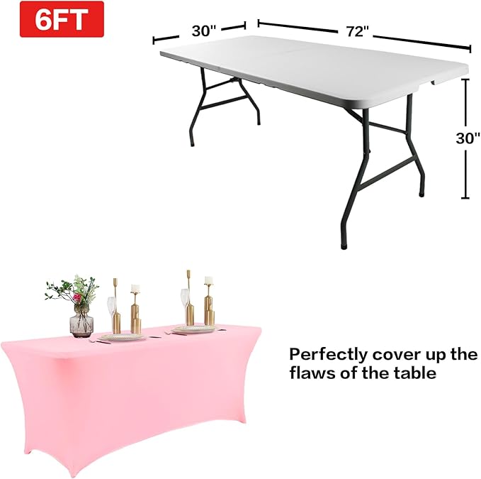 IVAPUPU 4FT Table Cloth for Rectangular Fitted Events Stretch Pink Table Covers Washable Cover Spandex Tablecloth Protector for Party, Wedding, Cocktail, Banquet, Festival-Ruum Studio Home