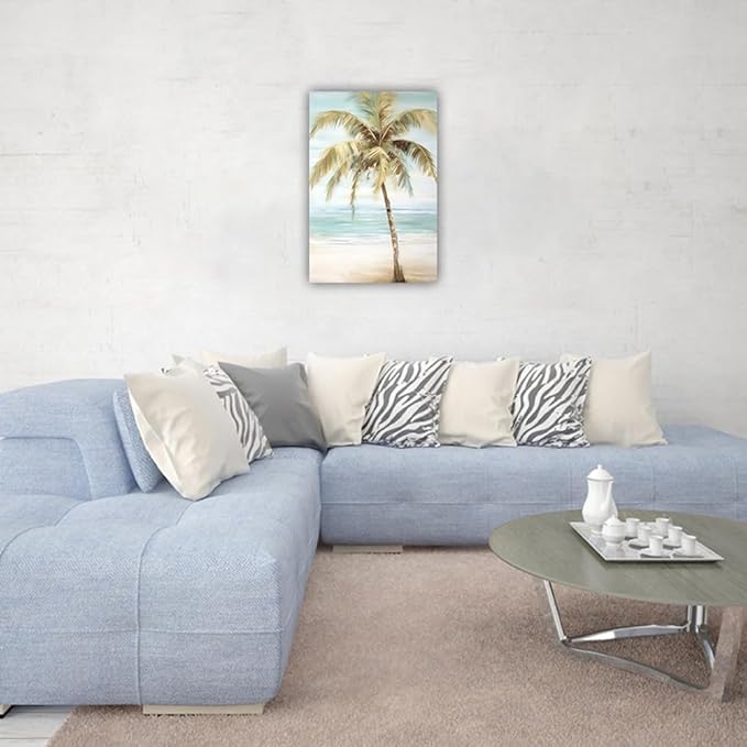 LURENCZH Tropical Beach Canvas Wall Art Seaside Palm Tree Picture Wall Decor Ocean Scenery Painting Prints for Bathroom Decor Framed(Beach-1,24.00" x 36.00")-Ruum Studio Home