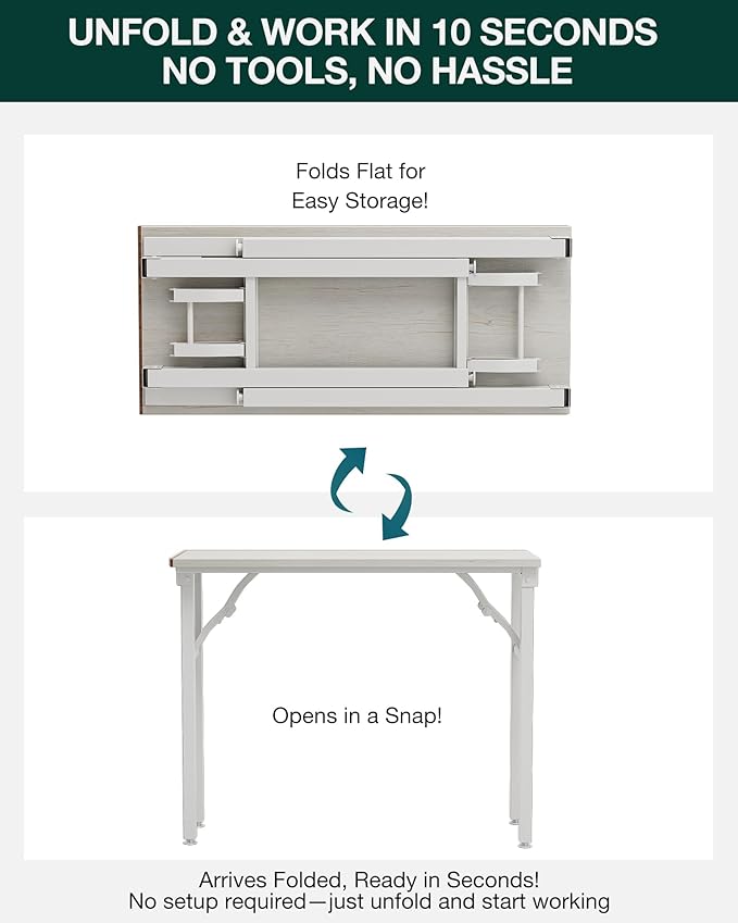 Frylr Small Folding Computer Desk – Portable 35.8 Inch Foldable Laptop Table, Collapsible and Compact for Easy Storage and Fast Setup, Lightweight for Small Spaces, Craft and Study Use, White Ash-Ruum Studio Home