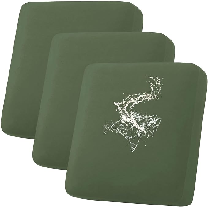 hyha Waterproof Couch Cushion Covers, Stretch Sofa Couch Seat Slipcover for Dog Washable, Non-Slip Waterproof Outdoor Cushion Covers for Patio Furniture Replacement (3 Pieces, Bronze Green)-Ruum Studio Home