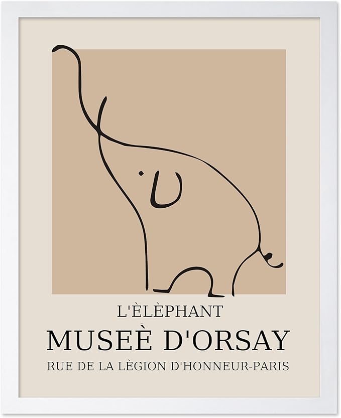 Poster Master Vintage Poster - Retro Minimalist Print - Gift for Artist, Housewarming - Elephant, Line Drawing, Sketch, Abstract - Wall Decor for Living Room, Bedroom, 11x14 White Framed-Ruum Studio Home