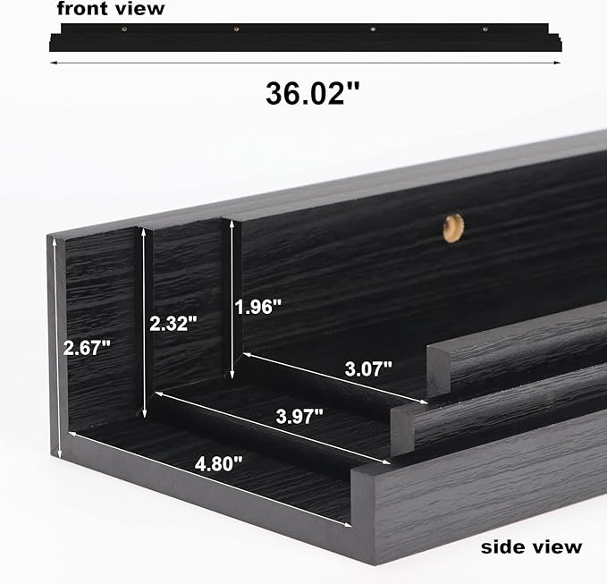 Giftgarden 36 Inch Black Floating Shelves for Wall Woodgrain Picture Ledge Large Photo Shelf for Bedroom Living Room Kitchen Bathroom Storage Shelving, Set of 3 Different Sizes-Ruum Studio Home