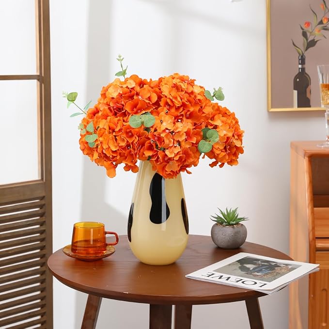 Tifuly Hydrangea Artificial Flowers -12 pcs Realistic Fake Hydrangea Silk Flowers with Stems Faux Hydrangea Flowers Heads for Office Home Party Wedding Centerpiece DIY Floral Decor (Orange)-Ruum Studio Home