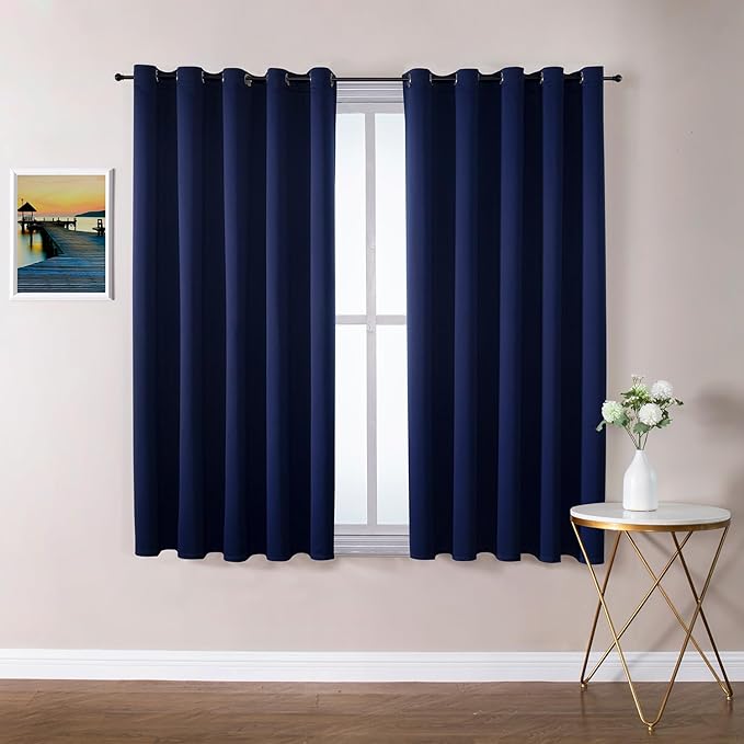 ChrisDowa Blackout Curtains 70 inches Wide for Bedroom - 2 Panels Set Extra Wide Grommet Thermal Insulated Room Darkening Curtains for Living Room (Navy Blue, 70 x 63 Inch)-Ruum Studio Home