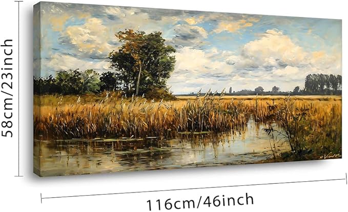 LASMOND Beautiful Wilderness Meadow Canvas Wall Art Oil Painting Reproduction Print Vintage Wildflower Field Scenery Countryside Landscape Tree Rustic Retro Decor Artwork Country Farmhouse Living Room 24x48 Inches-Ruum Studio Home