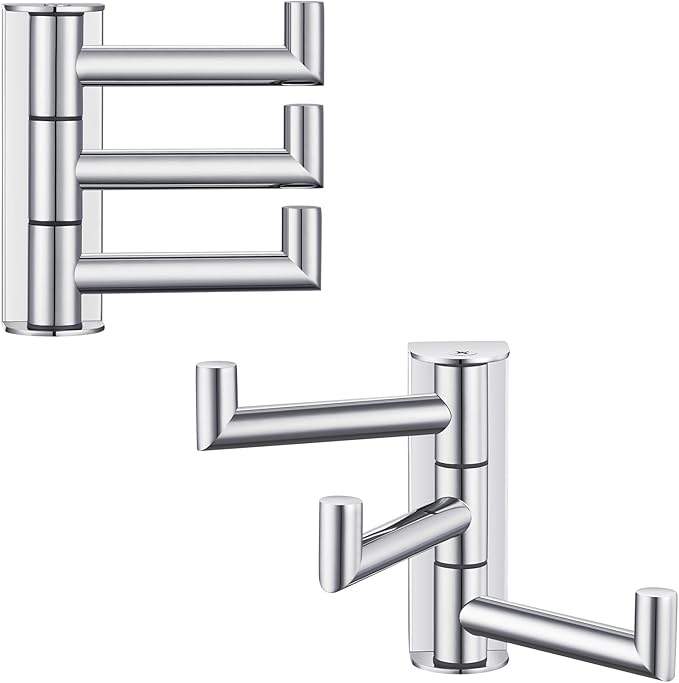 Angle Simple Swivel Towel Hooks for Bathroom, SUS 304 Stainless Steel Foldable 3 Arms Hand Towel Holder, Coat Wall Hooks, Polished Chrome, 2 Pack-Ruum Studio Home