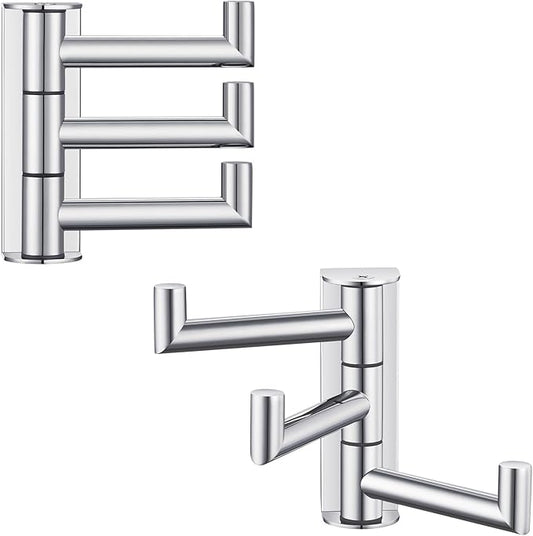 Angle Simple Swivel Towel Hooks for Bathroom, SUS 304 Stainless Steel Foldable 3 Arms Hand Towel Holder, Coat Wall Hooks, Polished Chrome, 2 Pack-Ruum Studio Home