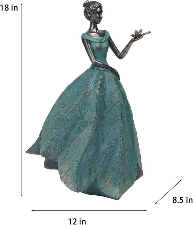 Guichifun Fairy Statue Collection Home Decoration - Leaf Angel Girls with Dragonfly Resin Home Decor for Outside or Inside Rustic Garden Outdoor Yard Decorations Figurines Gift 12 x 8.5 x 18 Inch-Ruum Studio Home