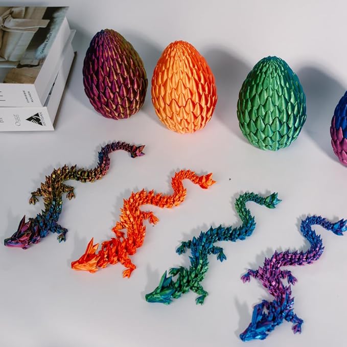 3D Printed 12” Articulated Crystal Dragon Inside 5.1” Egg - Unique Collectible, Fidget Toy, Fantasy Home & Office Desk Decor (Laser Red)-Ruum Studio Home
