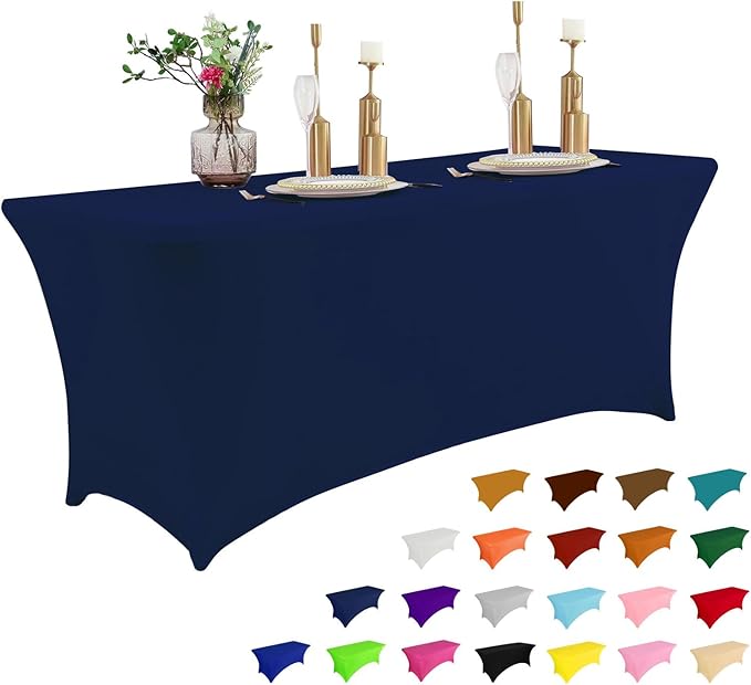 IVAPUPU 4FT Table Cloth for Rectangular Fitted Events Stretch Jean Blue Table Covers Washable Cover Spandex Tablecloth Protector for Party, Wedding, Cocktail, Banquet, Festival-Ruum Studio Home