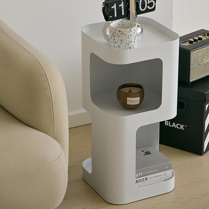 Modern Side Table,Small end Table for Small Spaces,Metal nightstand with Storage Shelf,Space-Saving Bedside Table Accent Table Drink Tables for Living Room,Bedroom.No Assembly Required-Ruum Studio Home