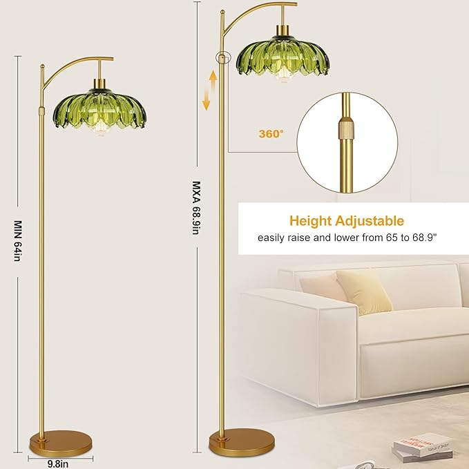 Gold Floor Lamps for Living Room Glass Vintage Floor Lamp with Remote Control,Dimmable Mid Century Modern Standing Lamp with 3 Color Temperature Tall Flower Lamp Brass Floor lamp for Bedroom Corner-Ruum Studio Home