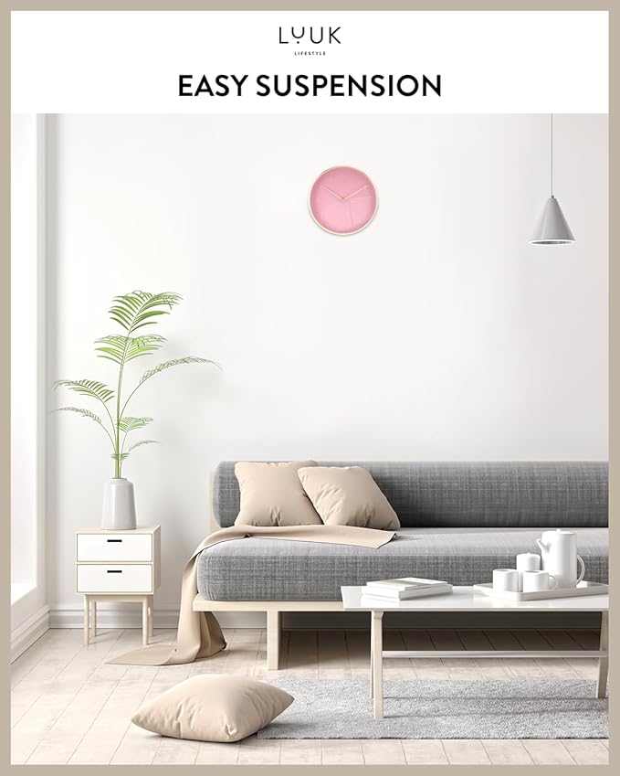 LUUK LIFESTYLE Elegant Wall Clock with Silent Movement, Modern and Minimalist Design, Gift idea for Moving-in, Decoration, in Pink and Gold-Ruum Studio Home