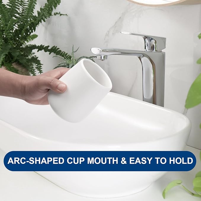 Bathroom Tumbler Cup Ceramic 13.5oz Reusable Toothbrush Cup 400ml, Toothbrush Holder Adequate for Your Bathroom (White)-Ruum Studio Home
