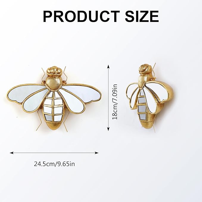 Decorative Bug Insects Beetle Mirrors - Gold Resin Little Bee Glass Wall Decor, Perfect for Victorian and European Themed Homes-Ruum Studio Home