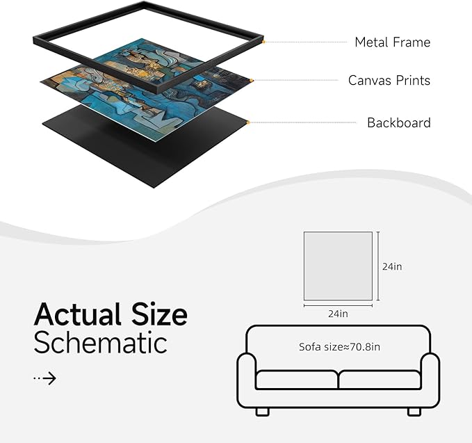 Framed Blue Modern Abstract Wall Art, Large Canvas Paintings Artwork for Walls, Minimalist Art Prints Pictures for Living Room, Hallway, Bedroom, Office, Bathroom Wall Decor -24x24 Inch-Ruum Studio Home