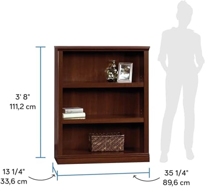 Sauder Miscellaneous Storage 3 Bookcase/Book Shelf, L: 35.28" x W: 13.23" x H: 43.78", Select Cherry finish-Ruum Studio Home