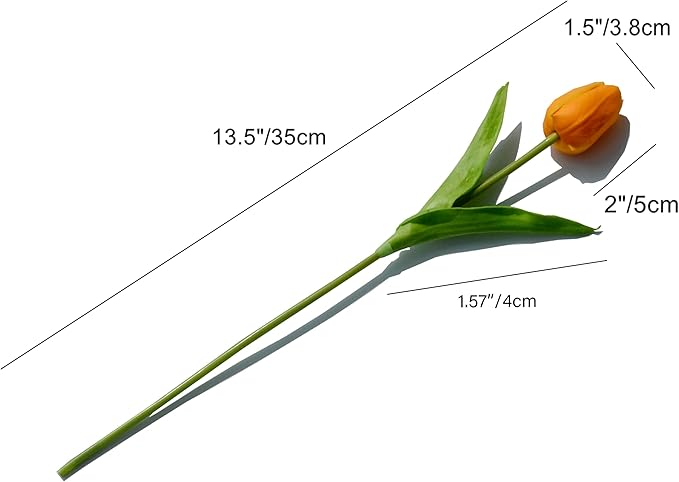 Mandy's Artificial Tulips 20 Stems Orange PU Faux Flowers for Wedding Home Decor 13.5 Inch-Ruum Studio Home