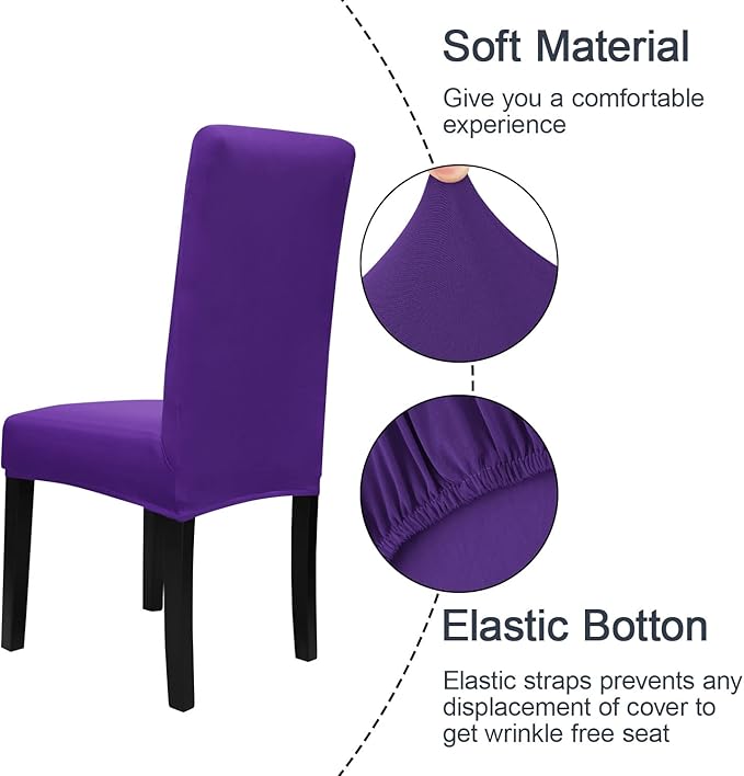 JQinHome Dining Chair Slipcover, High Stretch Removable Washable Chair Seat Protector Cover Set of 2,Chair Covers for Dining Room, Kitchen,Home Party,Wedding Ceremony(Purple, 2PC)-Ruum Studio Home