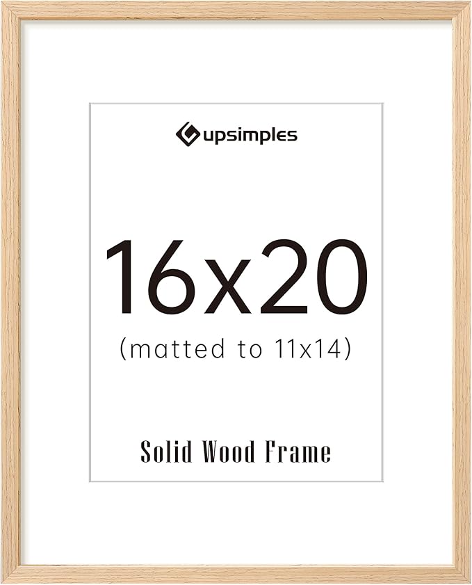 upsimples 16x20 Frames, Natural Solid Wooden Picture Frames, Display 11x14 with Mat or 16 x 20 Without, Vertical or Horizontal Wall Hanging, 1 Pack, Natural-Ruum Studio Home