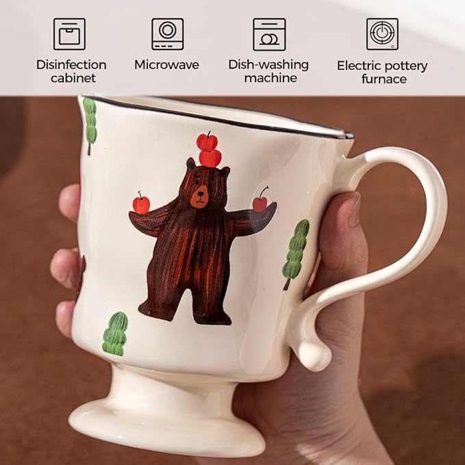 360ml -12.17oz Painted Cute Bear Ceramic Mug - Cute Coffee Cup for Espresso,Cappuccino, Turkish Tea - Gift for Women, Dishwasher Safe-Ruum Studio Home