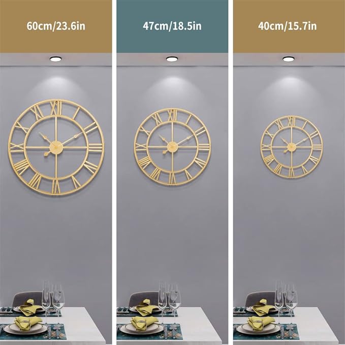 LEIKE Large Modern Wall Clocks,18" Gold Metal,Rustic,Round,Silent Non Ticking,Battery Operated Roman Numerals Clock for Living Room/Bedroom/Kitchen Wall Decor-(Gold, 47cm)-Ruum Studio Home
