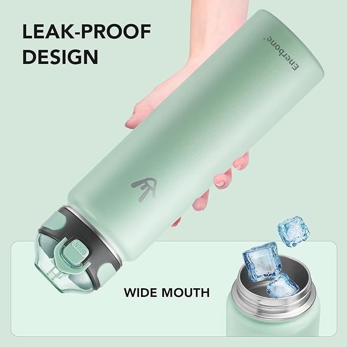 Enerbone 32 oz Insulated Water Bottle, Stainless Steel Bottle with Carrying Strap, Double-Wall Vacuum Insulation Design, Leakproof Sports Bottle with Straw, Keep Drinks Cold or Hot for Hours-Ruum Studio Home