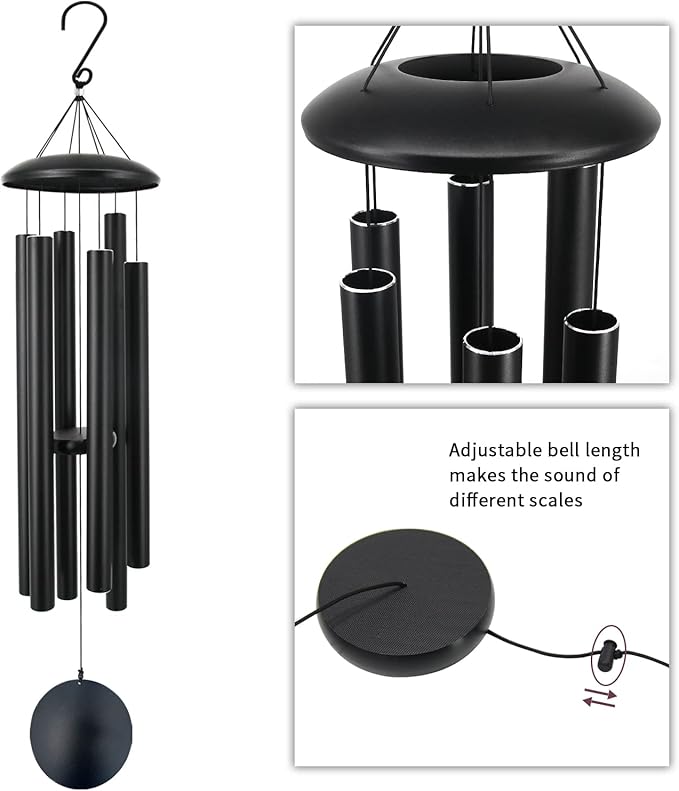ASTARIN 45 in Memorial Wind Chimes Large with 6 Heavy Tubes, Large Deep Tone Wind Chimes Outdoor for Garden Hanging Décor,Sympathy Gifts. Black-Ruum Studio Home