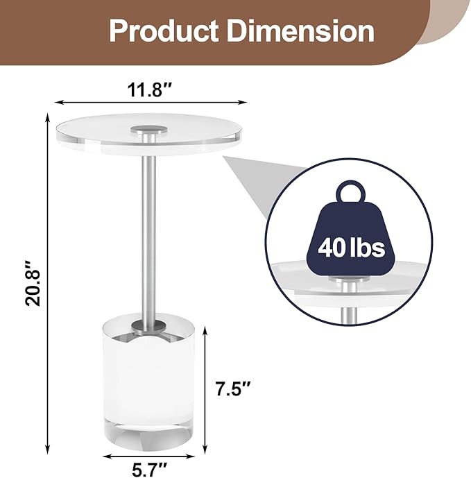 Acrylic End Table, Modern Minimalist Acrylic Side Tables, Clear Side Table for Living Room, Bedroom, Office, Drink Table (12" D x 12" W x 21" H, Silver)-Ruum Studio Home