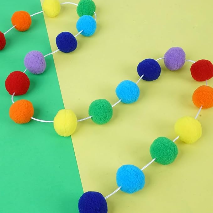 TBD Decor 2pk Rainbow Color Pom Pom Garland 13FT Colorful Large Felt Ball Garland for Mantle,Indoor Holiday Wedding Birthday Party Supplies-Ruum Studio Home