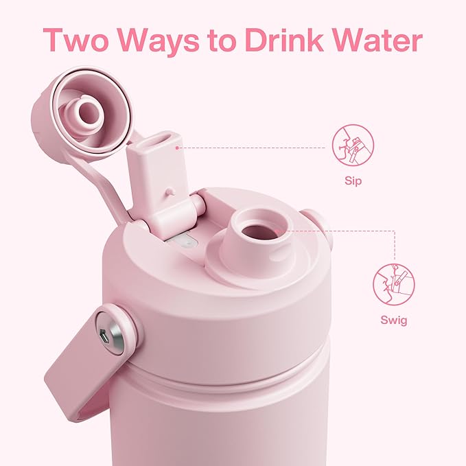 Kids Insualated Water Bottle with Straw - 12oz Stainless Steel Water Bottle with Dual Spouts, Leak-Proof, BPA-Free, Double Wall Vacuum Keeps Cold for 24 Hours for Sports, Travel, School (Cotton Candy)-Ruum Studio Home