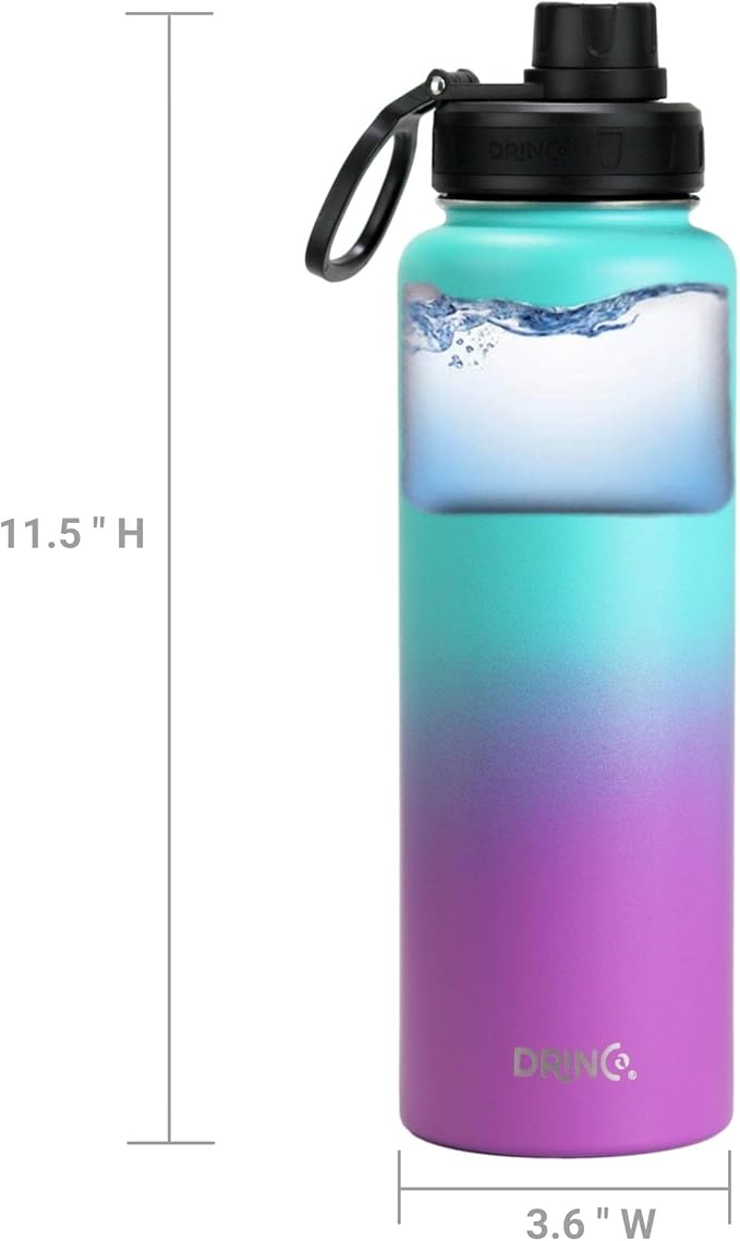 DRINCO Stainless Steel Water Bottle Spout Lid Vacuum Insulated Double Wall Water Bottle Wide Mouth (40oz 32oz 22oz 18oz 14oz) Leak Proof Keep Cold Sport Camping Hiking (40 oz, 40oz Ombre Fuchsia Teal)-Ruum Studio Home