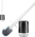 Silicone Toilet Brush and Holder Set with L-Shaped Brush Head, Wall Mounted Toilet Brush Set with Long Non-Slip Handles, Compact Toilet Bowl Cleaner Brush Suitable for RV Trailers & Bathroom (1 Pack)-Ruum Studio Home