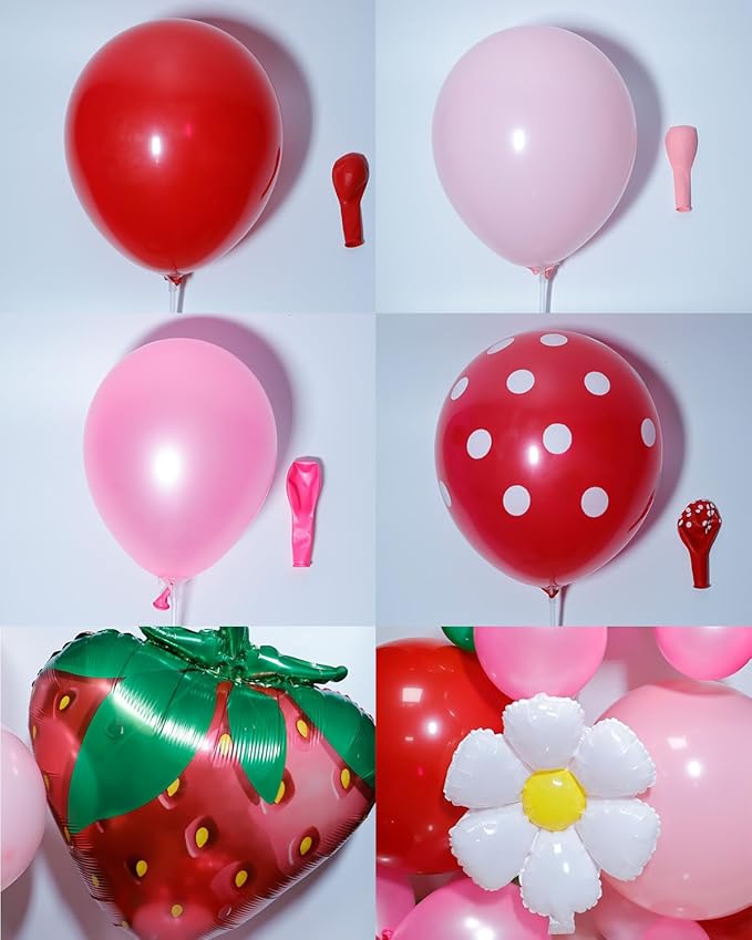 Strawberry Balloons Arch Garland Kit, 135PCS Red and Pink Balloons with Strawberry Daisy Foil Balloons for Sweet Girl Berry First Birthday Decor Baby Shower Themed Party Decorations-Ruum Studio Home