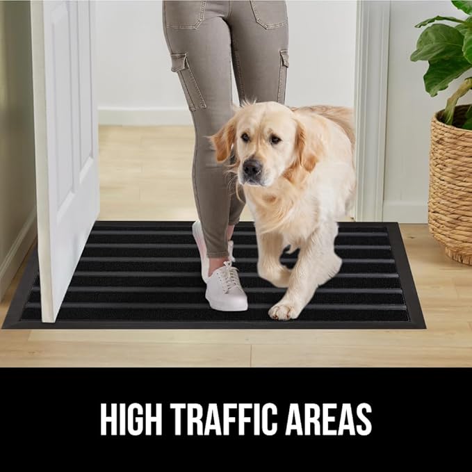 GORILLA GRIP 100% Waterproof All-Season WeatherMax Doormat US Designed Natural Rubber, Stain and Fade Resistant, Low Profile Indoor Outdoor Door Mats, Easy Clean Patio Mat, 23x35, Black Stripe-Ruum Studio Home