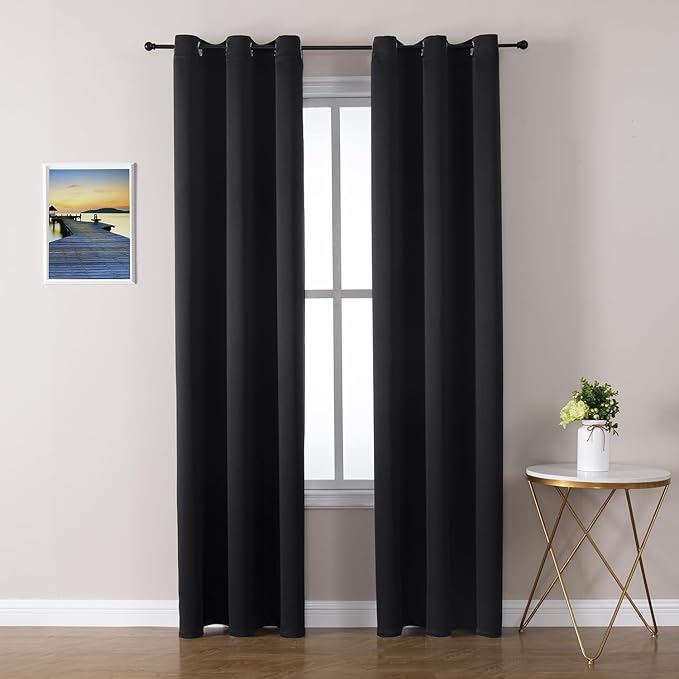 ChrisDowa Blackout Curtains 78 inches Long for Bedroom - 2 Panels Set Grommet Thermal Insulated Room Darkening Curtains for Living Room (Black, 42 x 78 Inch)-Ruum Studio Home