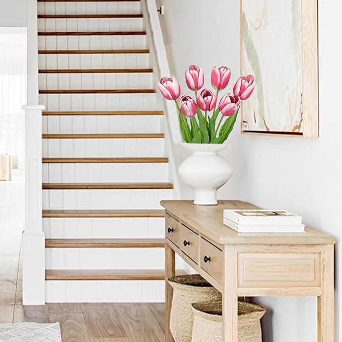 Artificial Tulips Flowers – 24" Long Stem Faux Tulips, 7PCS Real Touch Fake Red Tulip for Vase, Farmhouse, Kitchen, Spring & Wedding Home Decor-Ruum Studio Home