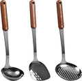 FJNATINH Stainless Steel Wok Spatula,Ladle,Skimmer Ladle Tool Set,Mirror Polished Cooking Utensils with Wooden Handle,Easy to Clean Wok Accessories,Black 3 PCS-Ruum Studio Home