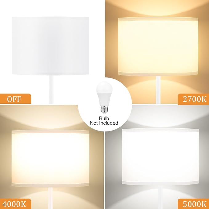 Ambimall 60'' Modern Floor Lamp with Shade, Tall Lamps for Living Room, Bedroom, Office, Dining Room, White Shade with White Pole(Without Bulb)-Ruum Studio Home