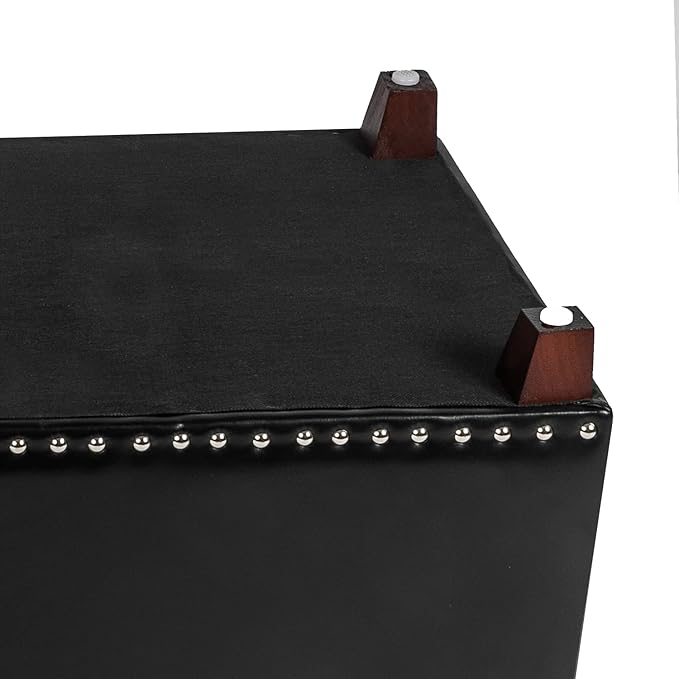 Joveco 47 Inch Storage Ottoman Bench,Tufted Leather Storage Bench with Nailhead Trim for Bedroom (47”,Black)-Ruum Studio Home
