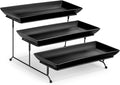 MALACASA 3 Tier Serving Trays for Party, Stoneware Serving Platters and Trays, 14 Inch Tiered Tray Stand, Fruit Tray, Trays for Serving Food, Black Dessert Stand with Collapsible Sturdier Metal Rack-Ruum Studio Home
