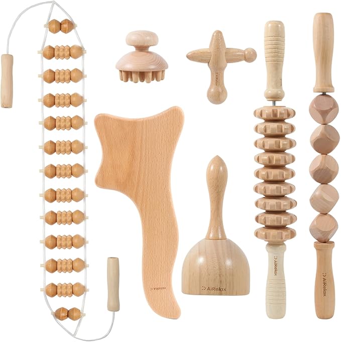 7 Pack Wood Therapy Massage Tools for Body Shaping Set, Cellulite Massager,Maderoterapia Kit Colombiana, Lymphatic Drainage Massager Tools for Neck Back Waist Pain Relief-Ruum Studio Home