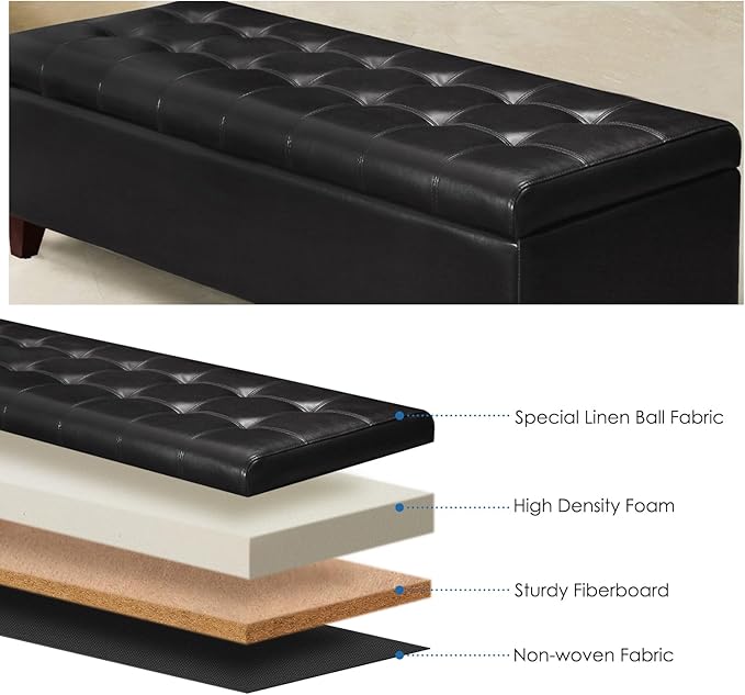 Joveco Storage Ottoman Bench, 51 Inch Leather Tufted Upholstered Bench for End Foot of Bed, Bedroom, Living Room, Black-Ruum Studio Home