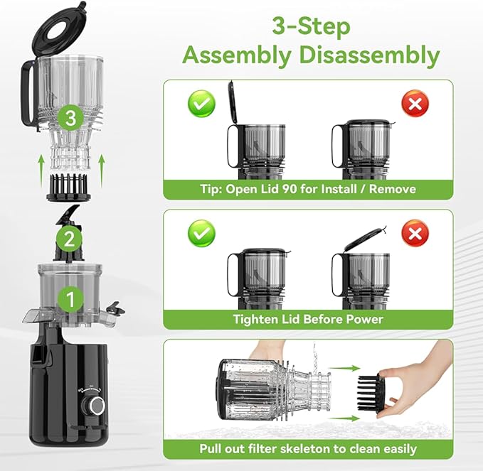 Cold Press Juicer - 5.3" Large Feed Chute Juicer Machines for Whole Vegetables & Fruits, 99% High Juice Yield, Quiet & Easy to Clean Slow Masticating Juicer, BPA-Free, Preserves More Nutrients (Black)-Ruum Studio Home